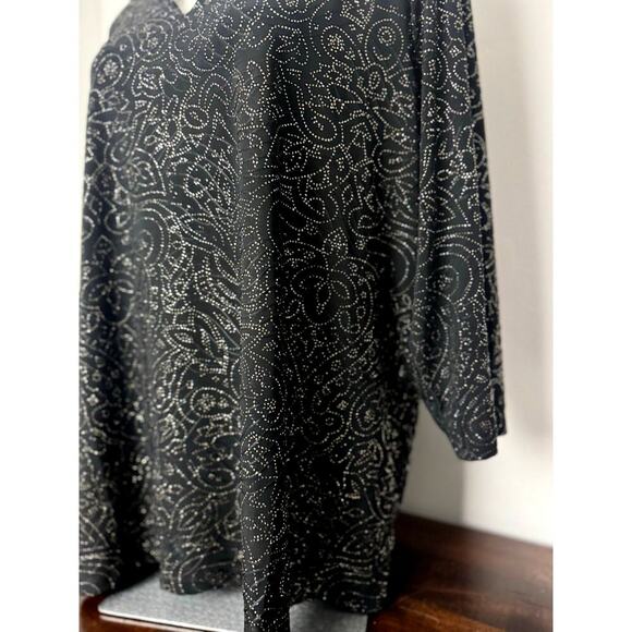 JM Collection Black, Sparkle Jacquard 3/4 Sleeve Blouse w/Detail on Neckline 3X - Picture 5 of 10